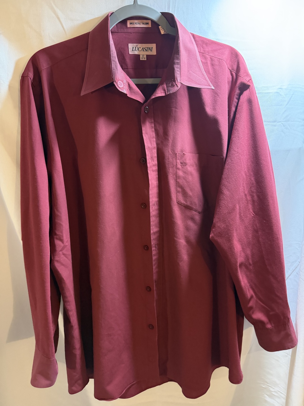 Lucasini Men's Burgundy Dress Shirt Size XL 17 34/35 Long Sleeve Button Down Red